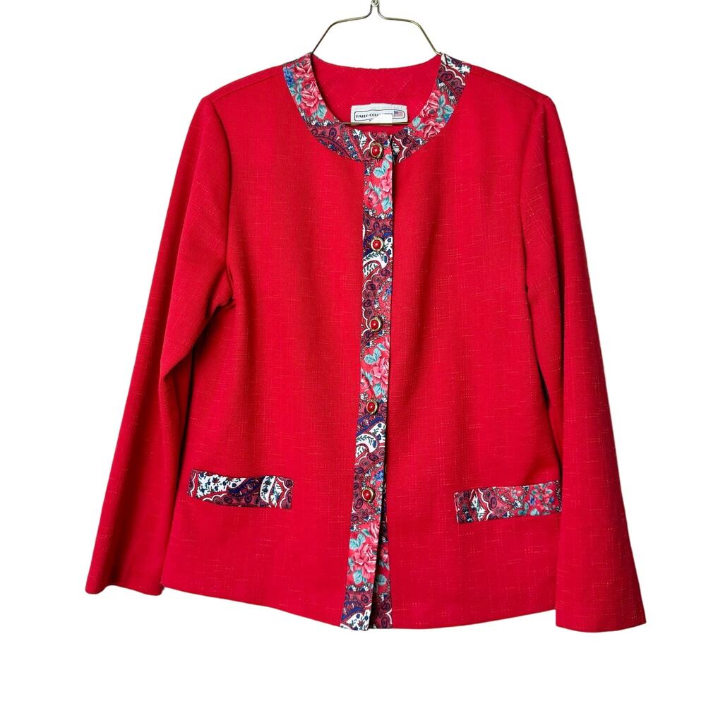 Pablo‎ Collection Red Textured blazer with floral paisley trim detail Size 12